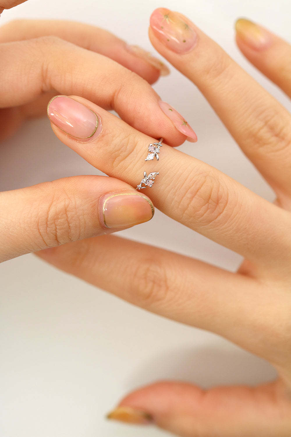 Rose quartz branch ring