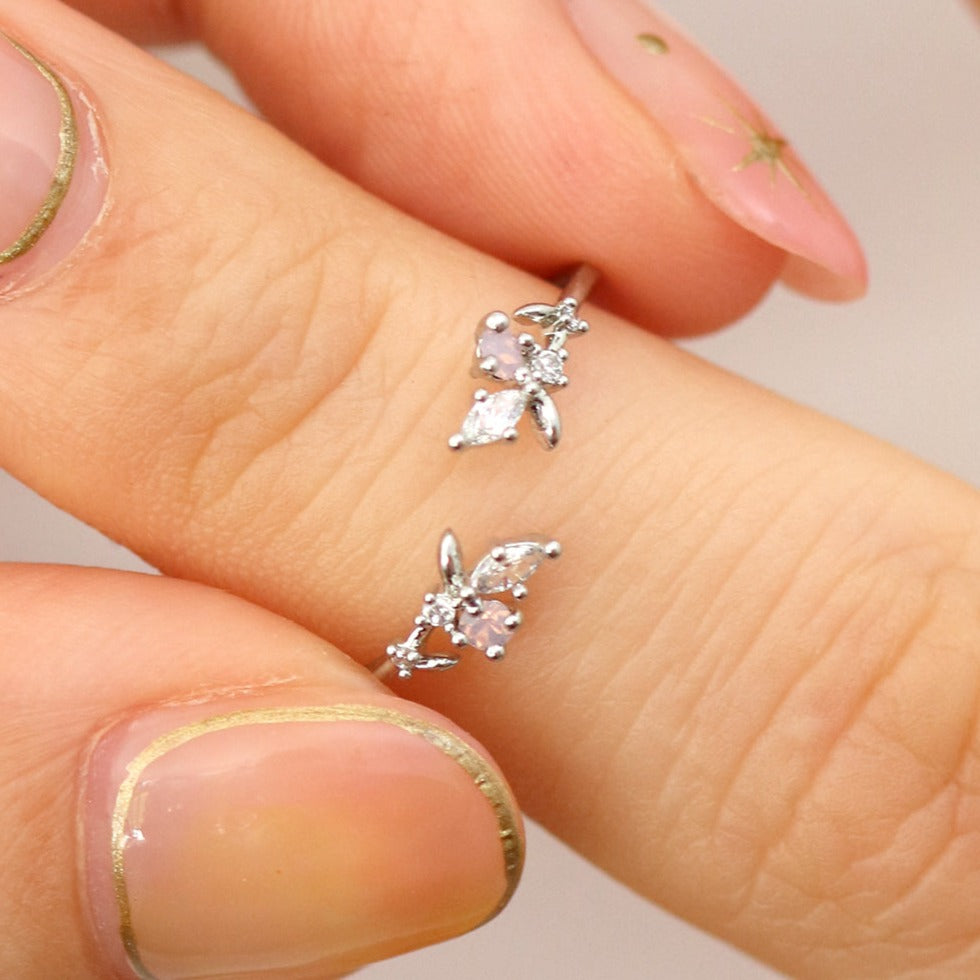 Rose quartz branch ring