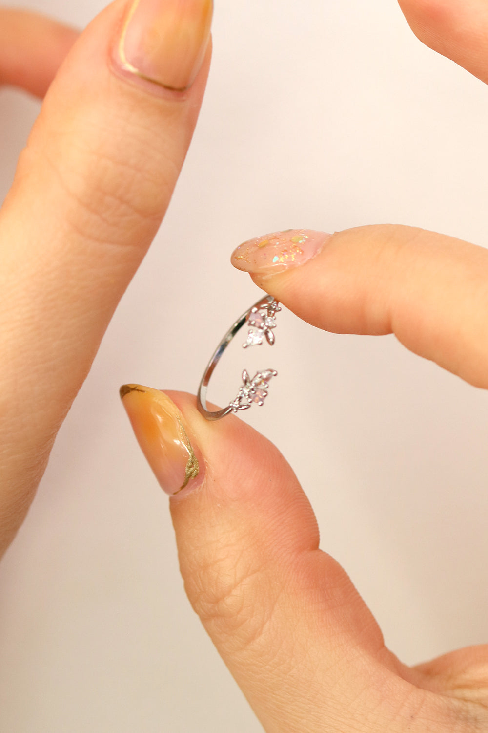 Rose quartz branch ring