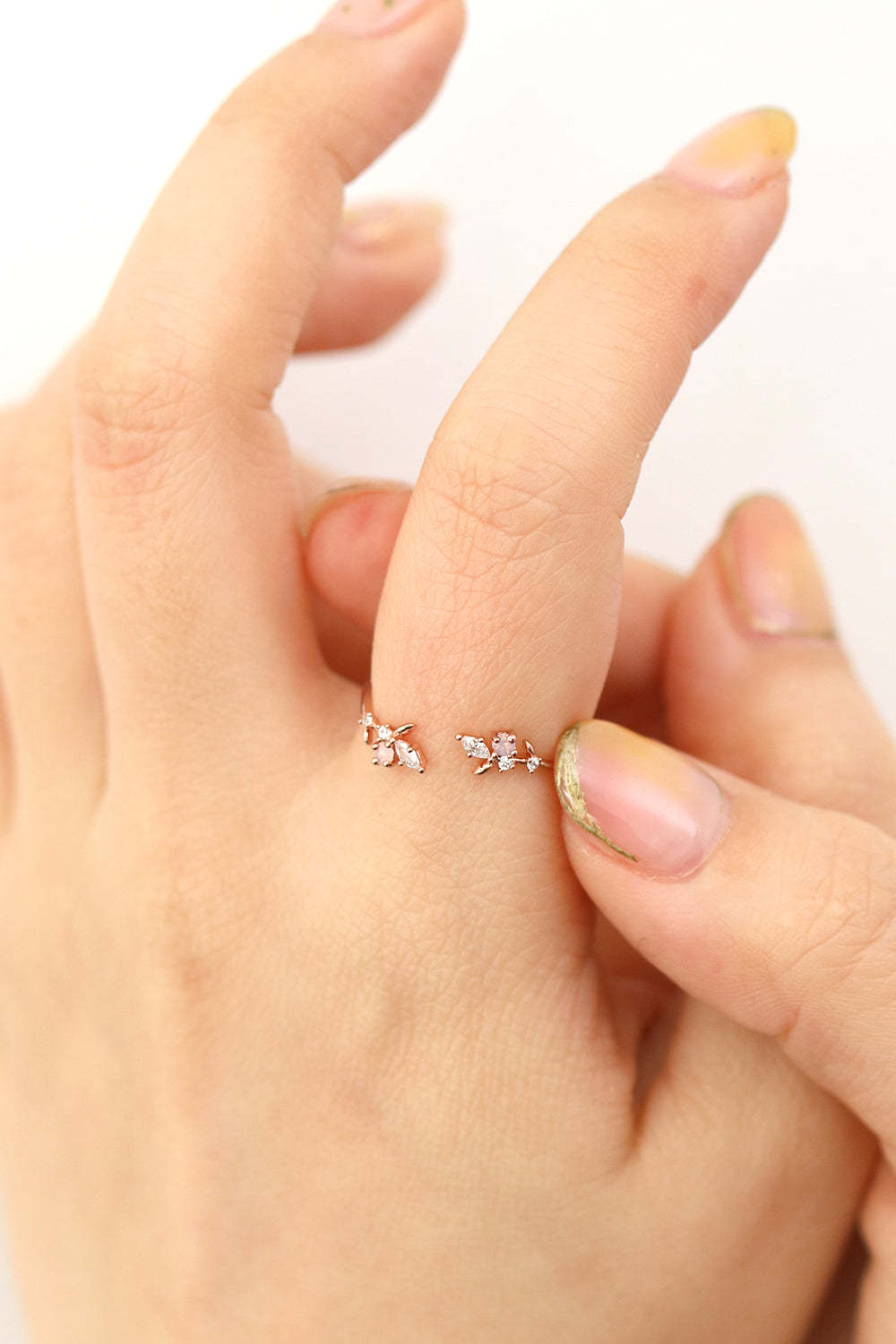 Rose quartz branch ring