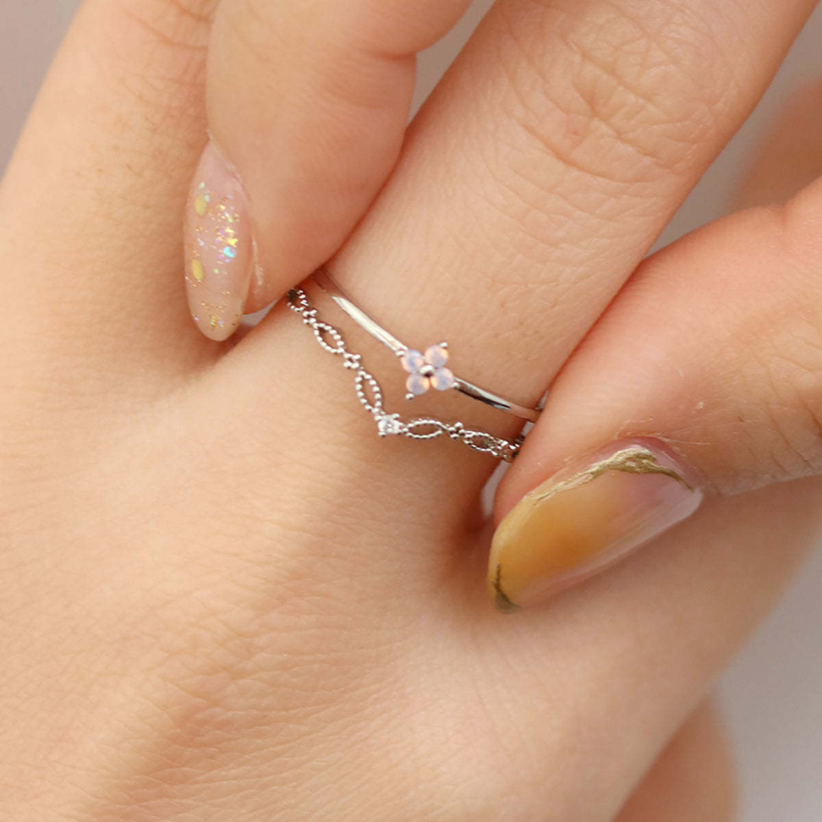 Double moonstone vine ring