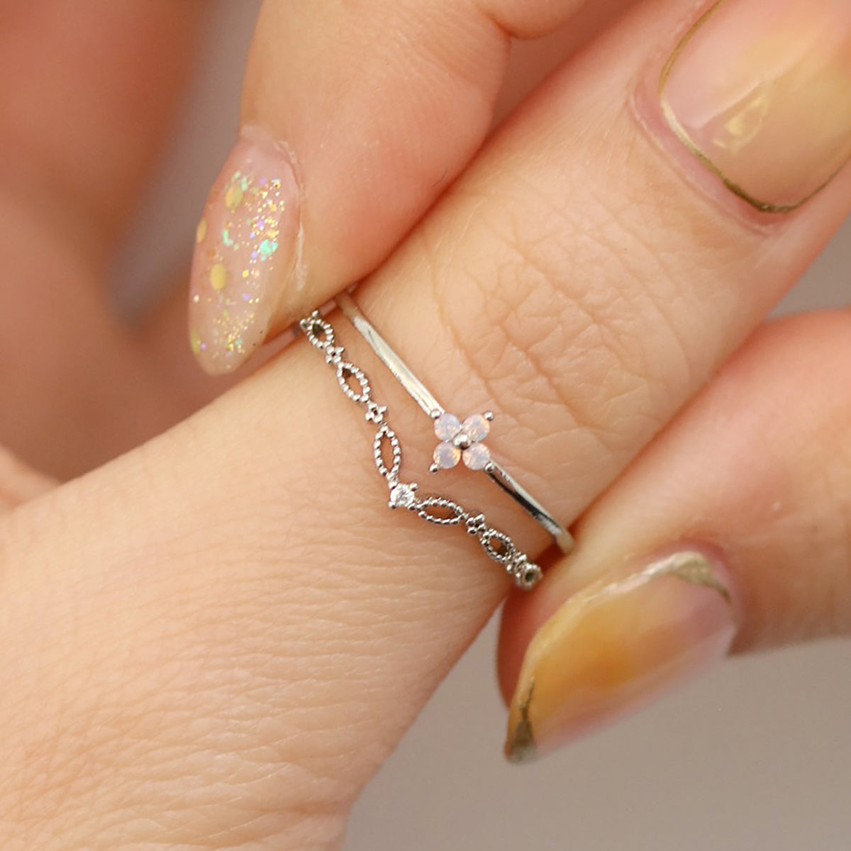 Double moonstone vine ring