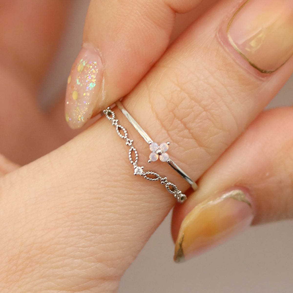 Double moonstone vine ring