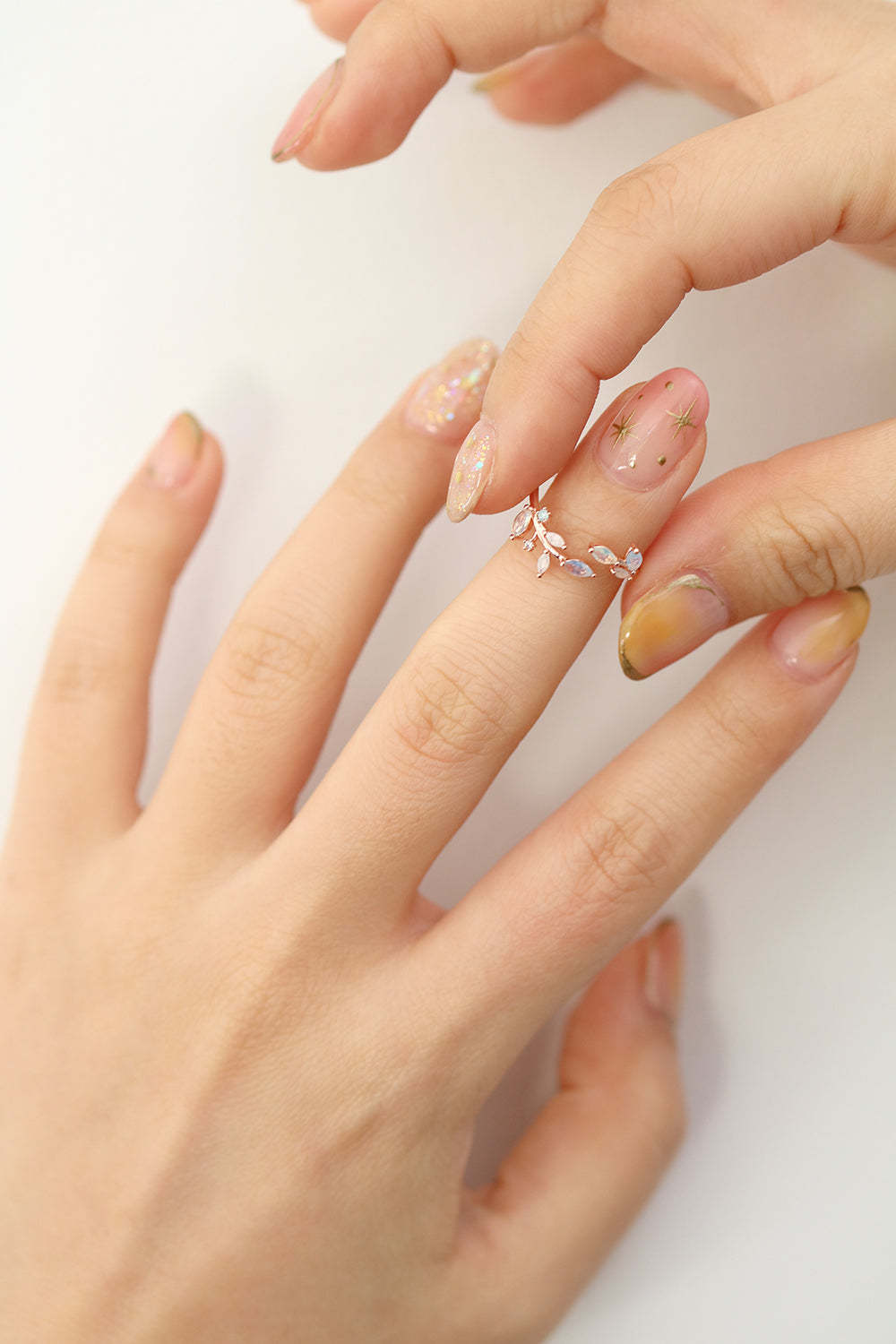 Moonstone laurel vine ring