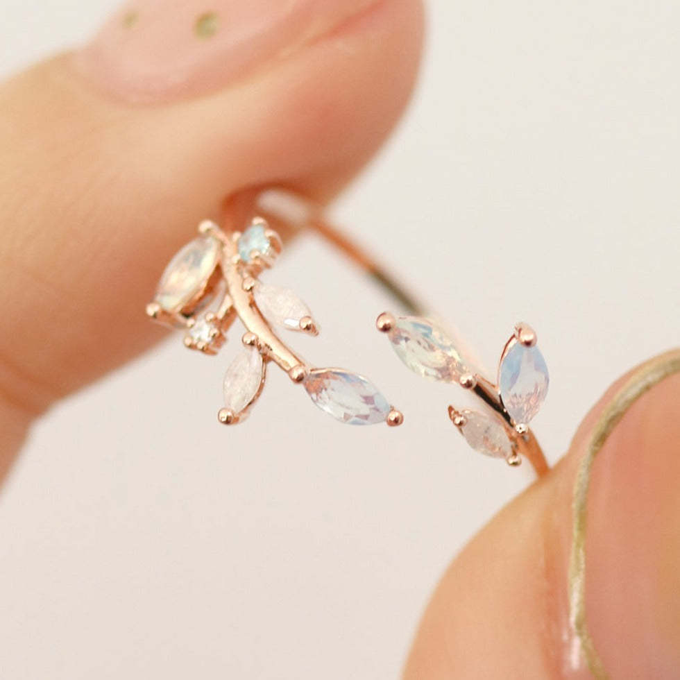 Moonstone laurel vine ring