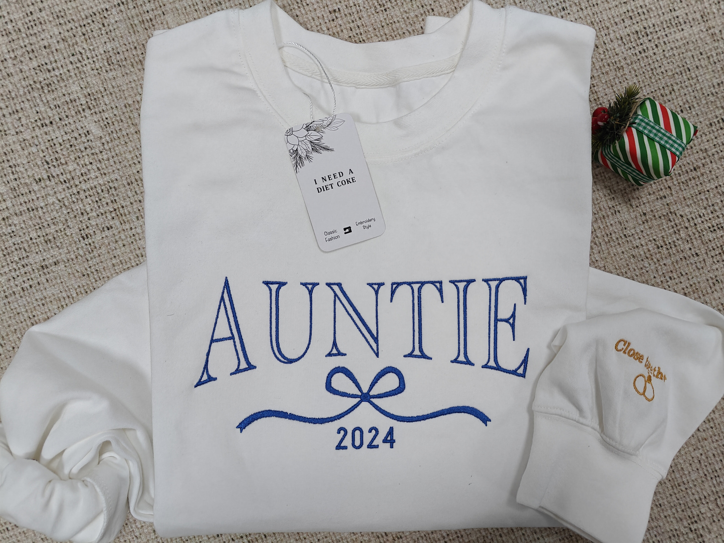 I Need A Diet Coke Custom Embroidered Auntie Sweatshirt With Initials On Sleeve