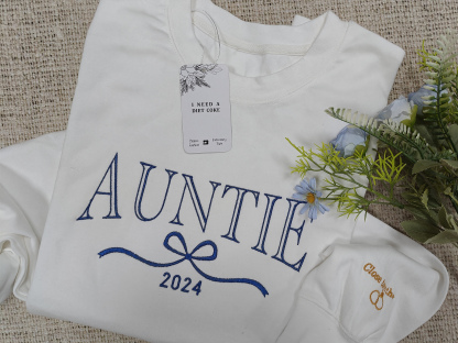 I Need A Diet Coke Custom Embroidered Auntie Sweatshirt With Initials On Sleeve