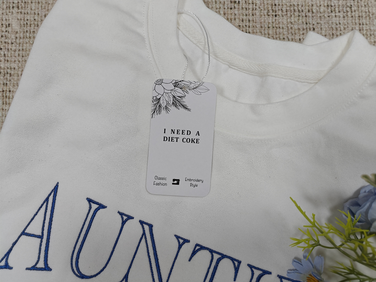 I Need A Diet Coke Custom Embroidered Auntie Sweatshirt With Initials On Sleeve