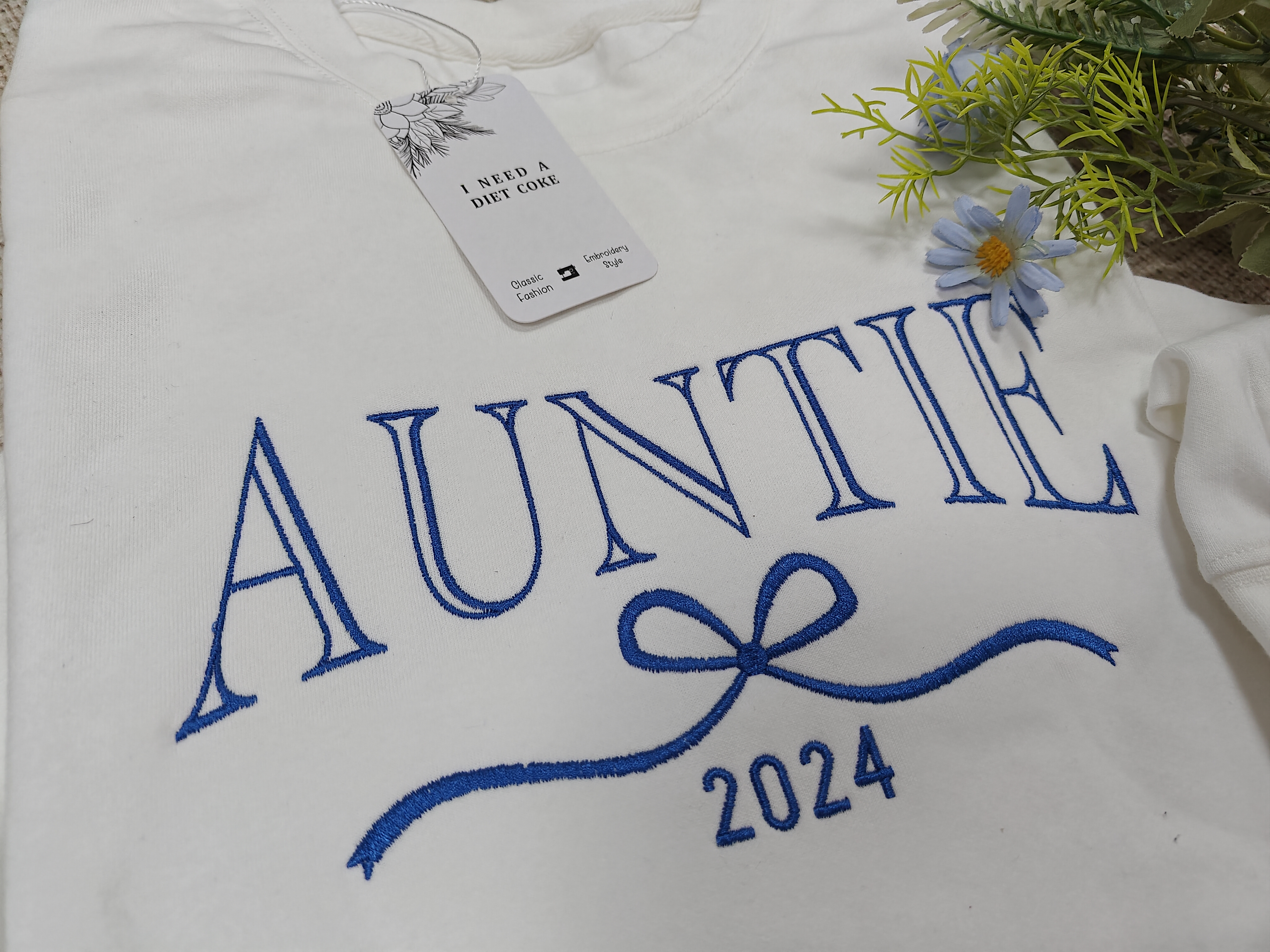 I Need A Diet Coke Custom Embroidered Auntie Sweatshirt With Initials On Sleeve