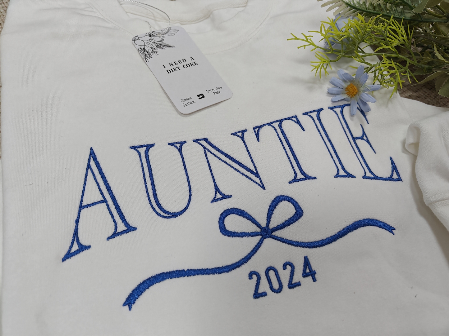 I Need A Diet Coke Custom Embroidered Auntie Sweatshirt With Initials On Sleeve