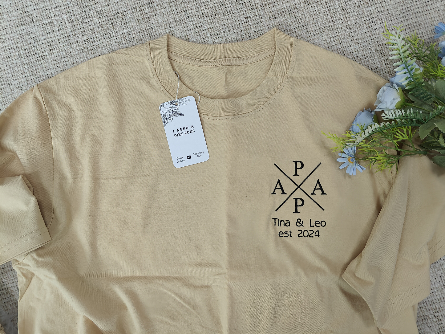 I Need A Diet Coke Custom Embroidered PAPA Est Year T-shirt with Kids Name