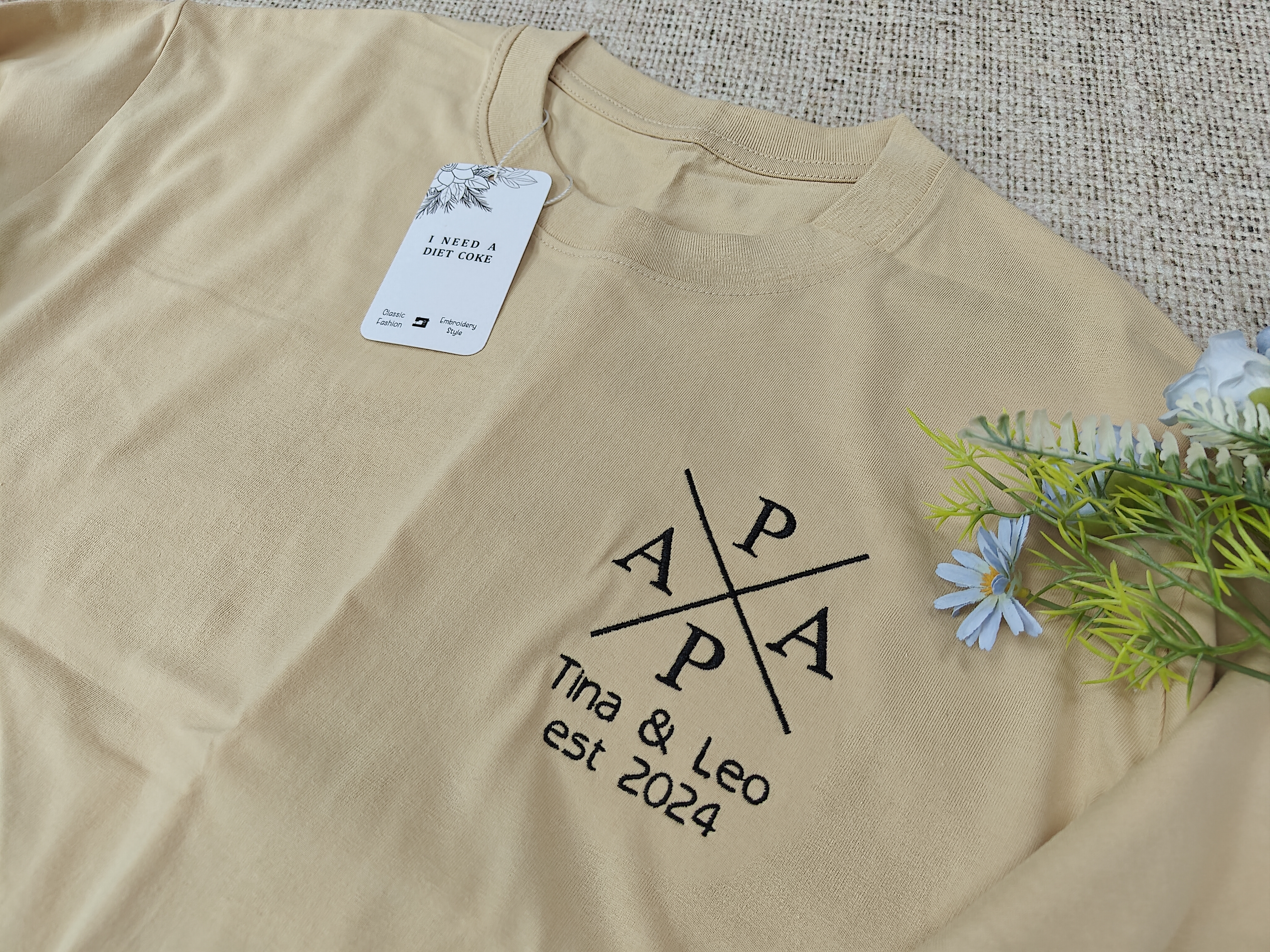 I Need A Diet Coke Custom Embroidered PAPA Est Year T-shirt with Kids Name