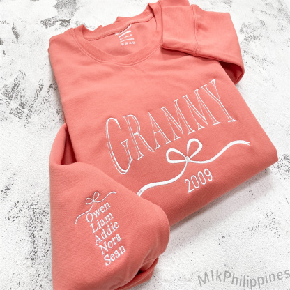 Auntie Embroidered Sweatshirt with Kids Name on Sleeve