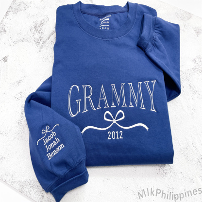 Auntie Embroidered Sweatshirt with Kids Name on Sleeve