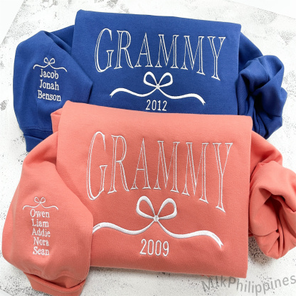 Auntie Embroidered Sweatshirt with Kids Name on Sleeve