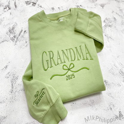 Auntie Embroidered Sweatshirt with Kids Name on Sleeve