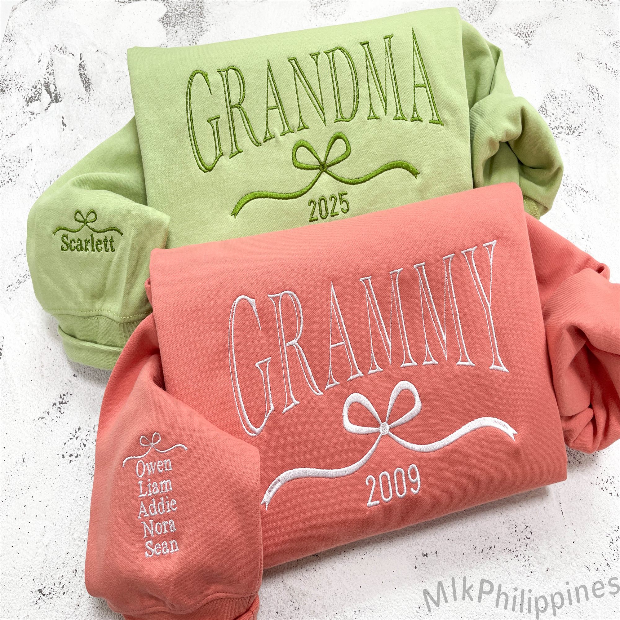 Auntie Embroidered Sweatshirt with Kids Name on Sleeve