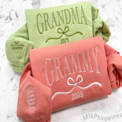 Auntie Embroidered Sweatshirt with Kids Name on Sleeve