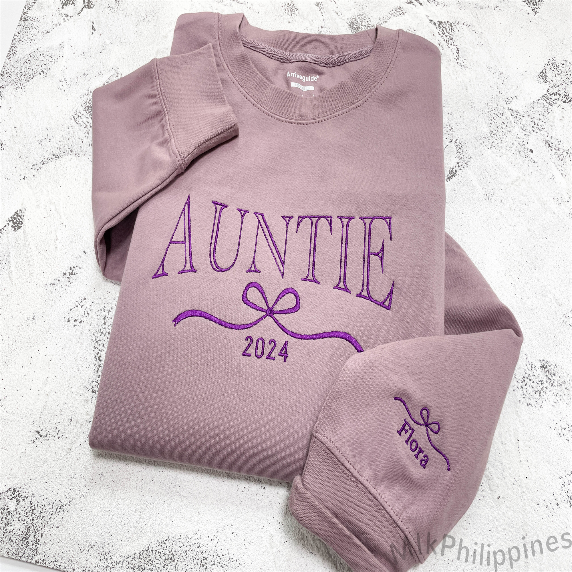 Auntie Embroidered Sweatshirt with Kids Name on Sleeve