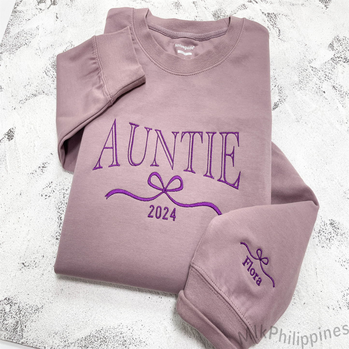 Auntie Embroidered Sweatshirt with Kids Name on Sleeve