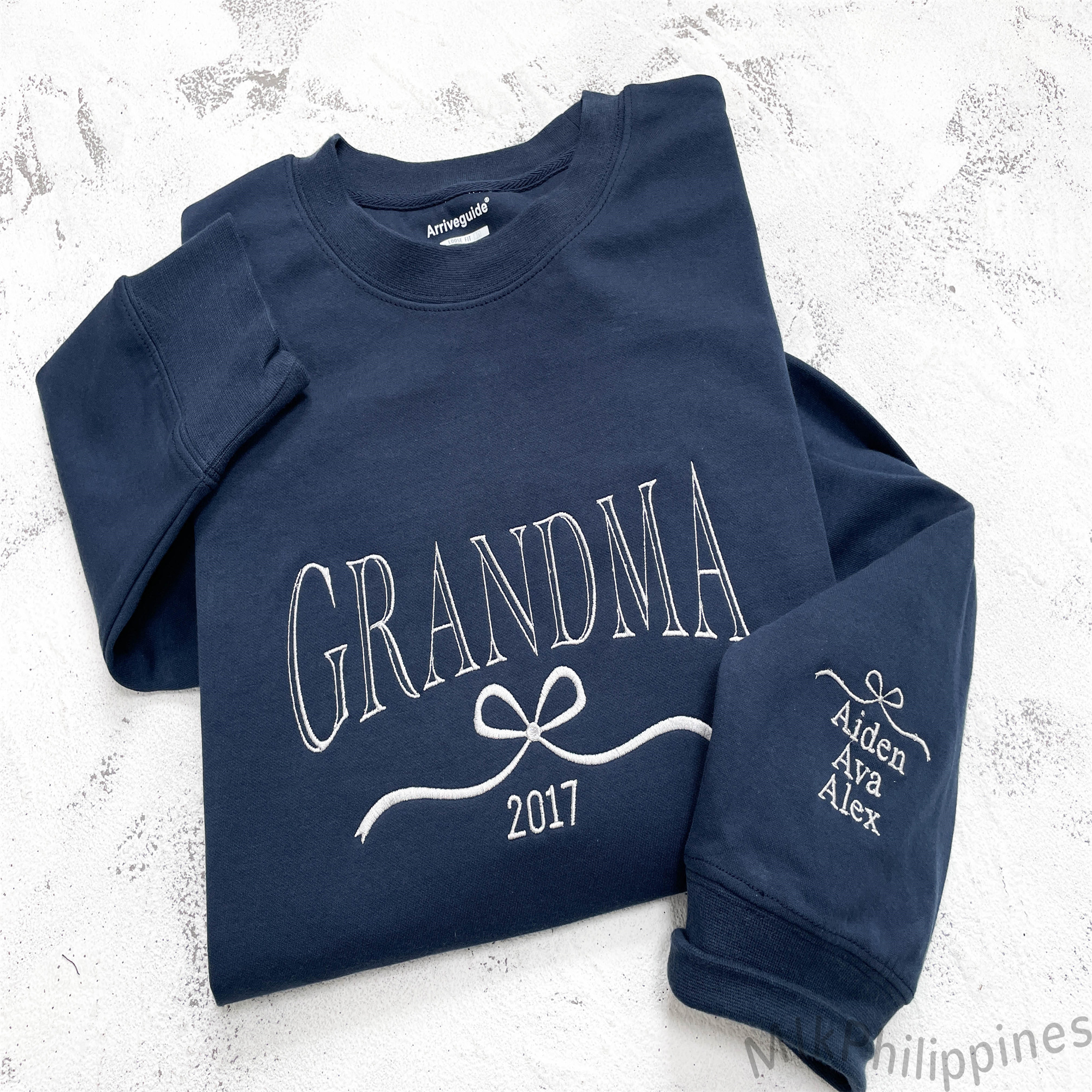 Auntie Embroidered Sweatshirt with Kids Name on Sleeve
