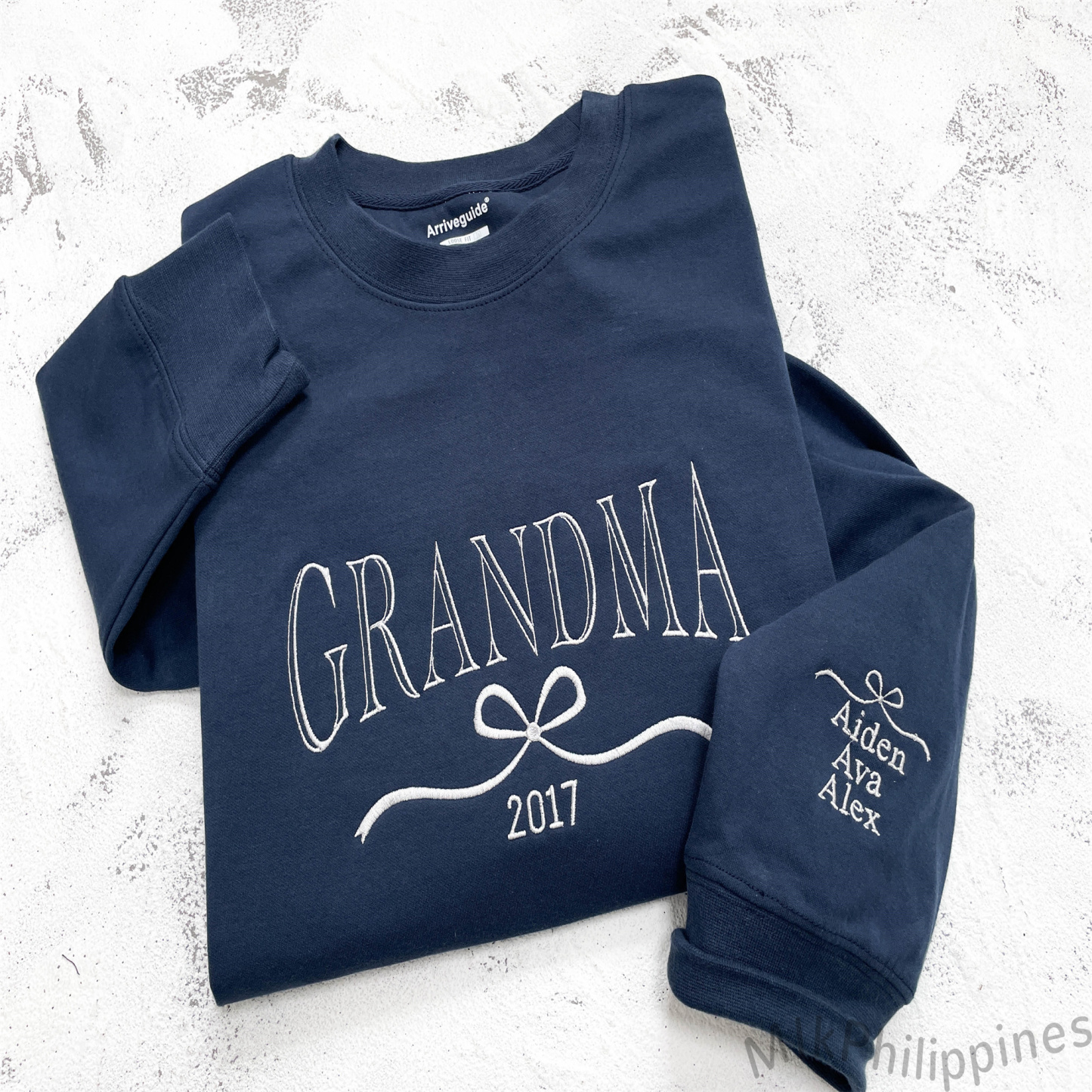 Auntie Embroidered Sweatshirt with Kids Name on Sleeve