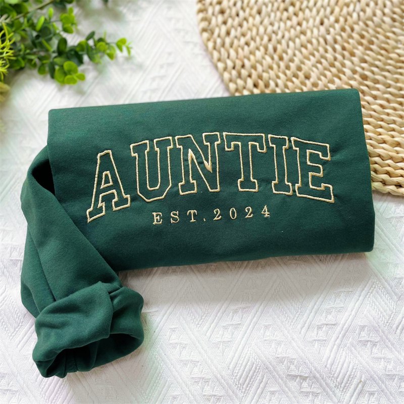 Custom Embroidered Auntie EST Sweatshirt for New Born Gift