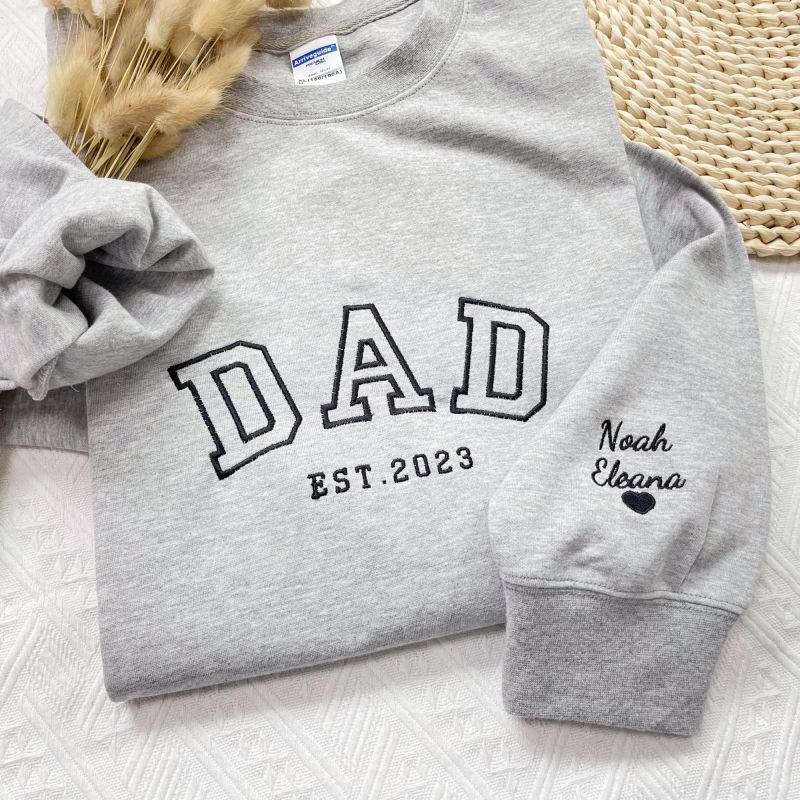 Custom Embroidered DAD Sweatshirt with Kids Names on Sleeve