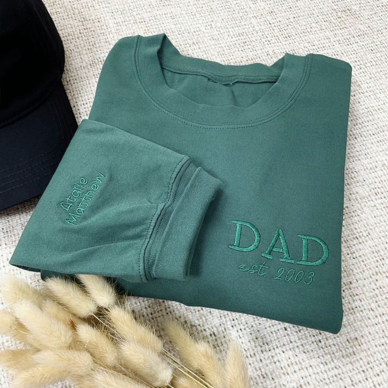 Custom Embroidered Dad Sweatshirt with Kids Names on Sleeve