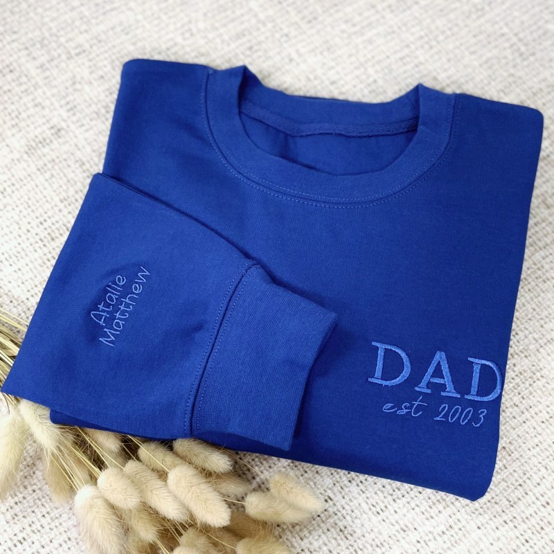 Custom Embroidered DAD Sweatshirt with Kids Names on Sleeve