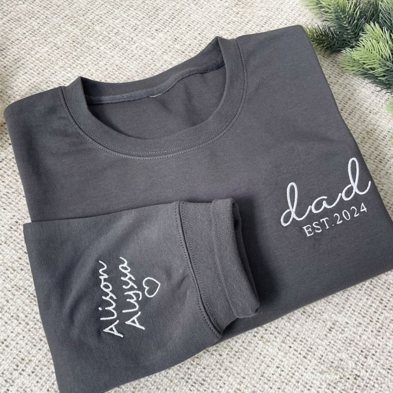 Custom Embroidered Dad Hoodie with Kids Names on Sleeve