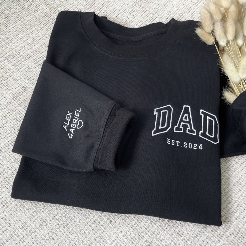 Custom Embroidered Dad Sweatshirt with Kids Names on Sleeve
