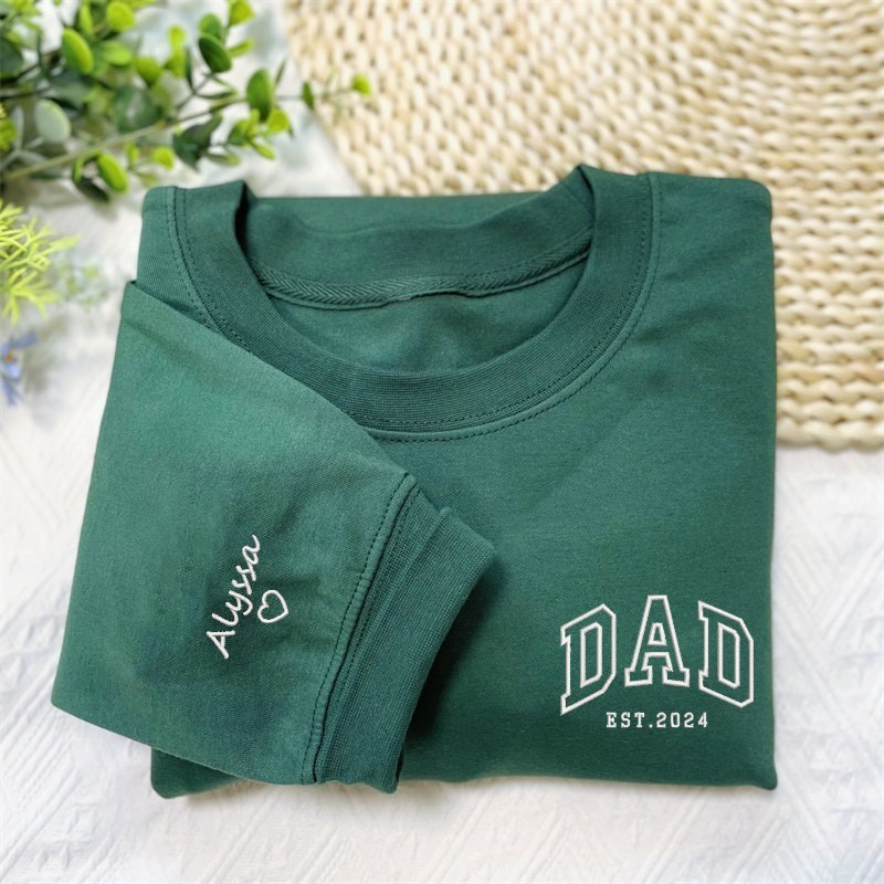 Custom Embroidered Dad Sweatshirt with Kids Names on Sleeve