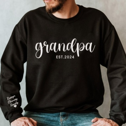 Custom Embroidered Daddy Sweatshirt With Kids Names & Heart On Sleeve
