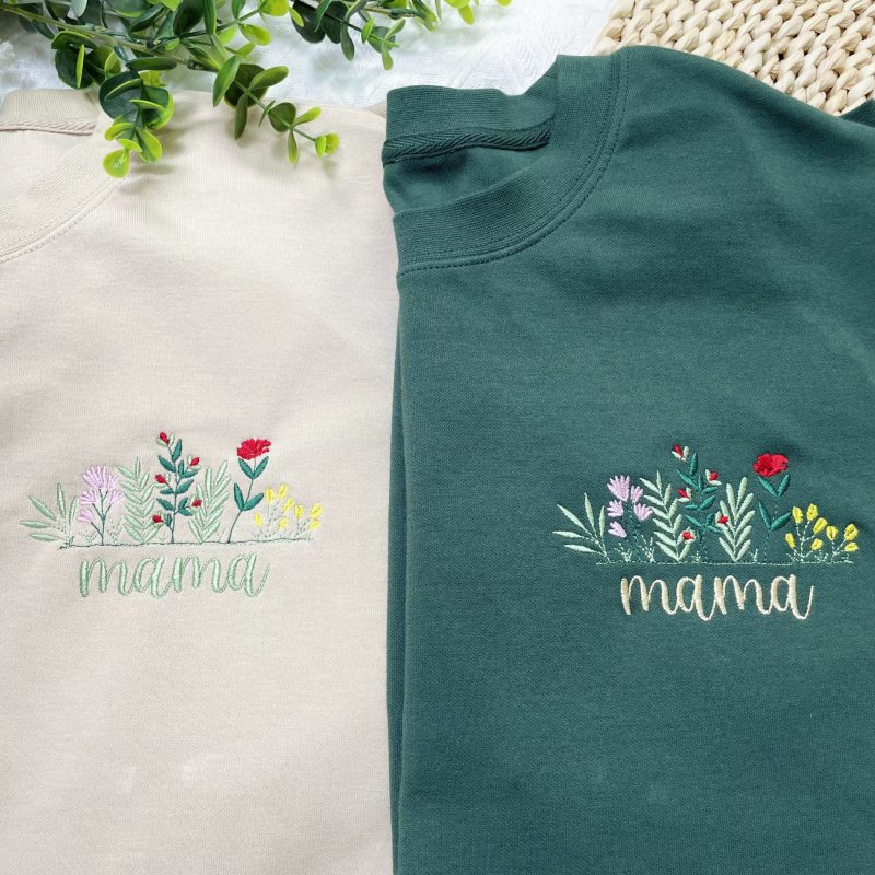 Custom Embroidered Floral Mama Sweatshirt,Grandma Sweatshirt