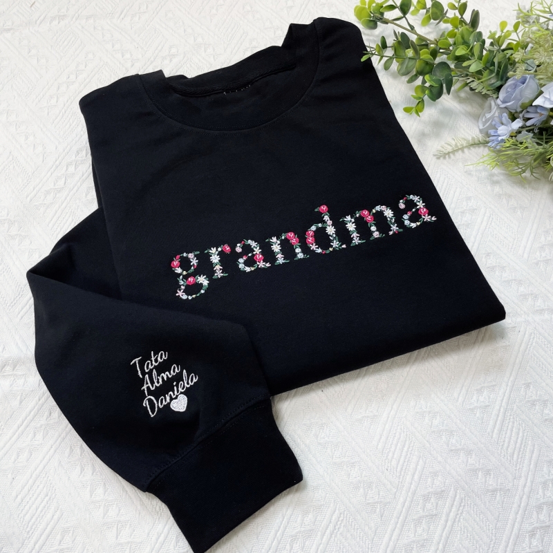 Custom Embroidered Grandma Sweatshirt with Floral Letter