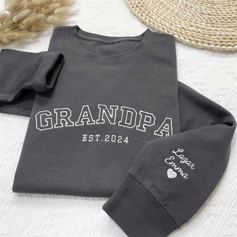 Custom Embroidered Grandpa Sweatshirt with Kids Name on Sleeve