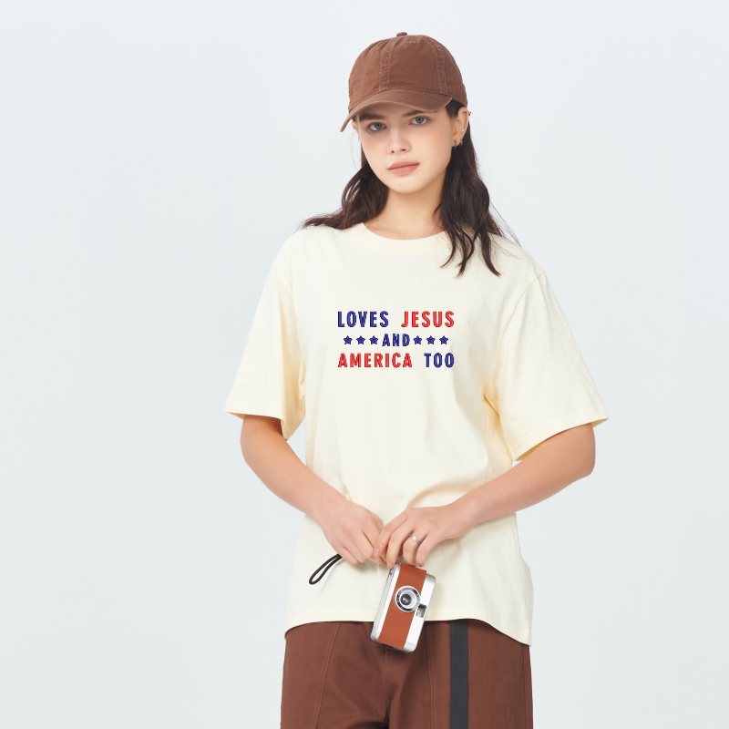 Custom Embroidered Loves Jesus and America Too T-shirt