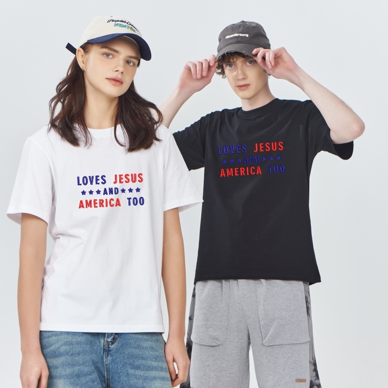 Custom Embroidered Loves Jesus and America Too T-shirt