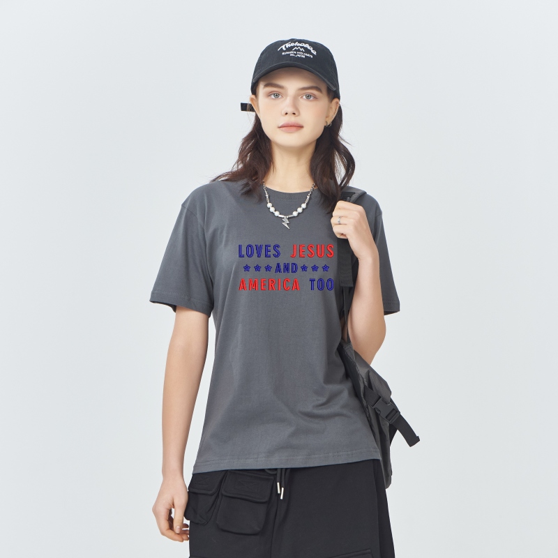 Custom Embroidered Loves Jesus and America Too T-shirt