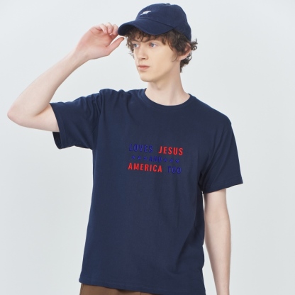 Custom Embroidered Loves Jesus and America Too T-shirt