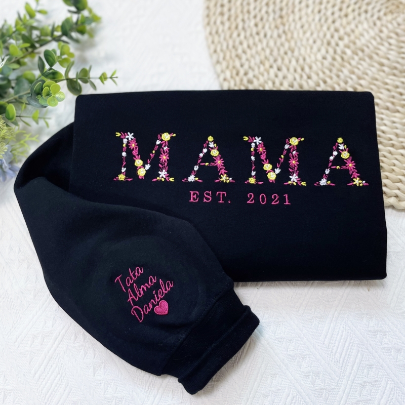 Custom Embroidered MAMA Sweatshirt with Floral Letter