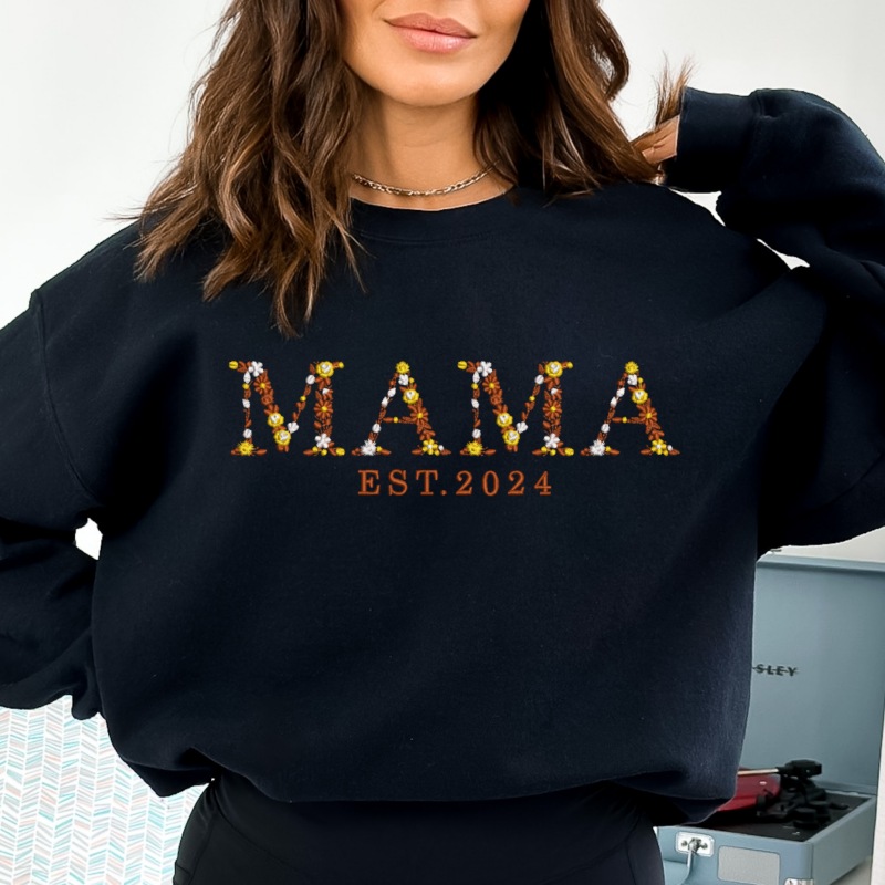 Custom Embroidered MAMA Sweatshirt with Floral Letter