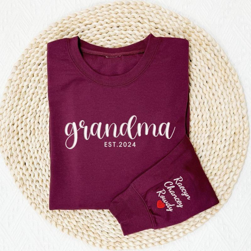 Custom Embroidered Mama Sweatshirt With Kids Names & Heart On Sleeve