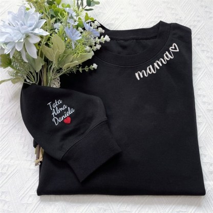 Custom Embroidered Mama Sweatshirt with Kid Names on Sleeve