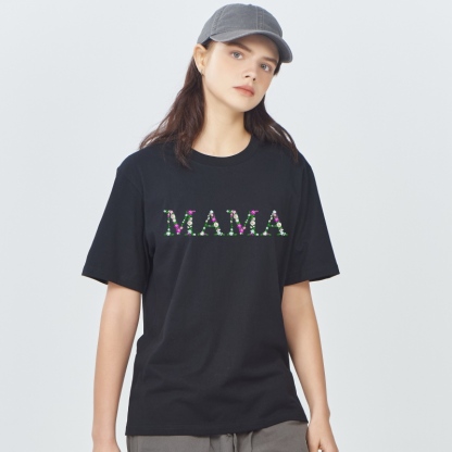 Custom Embroidered Mama tshirt with Flower letters