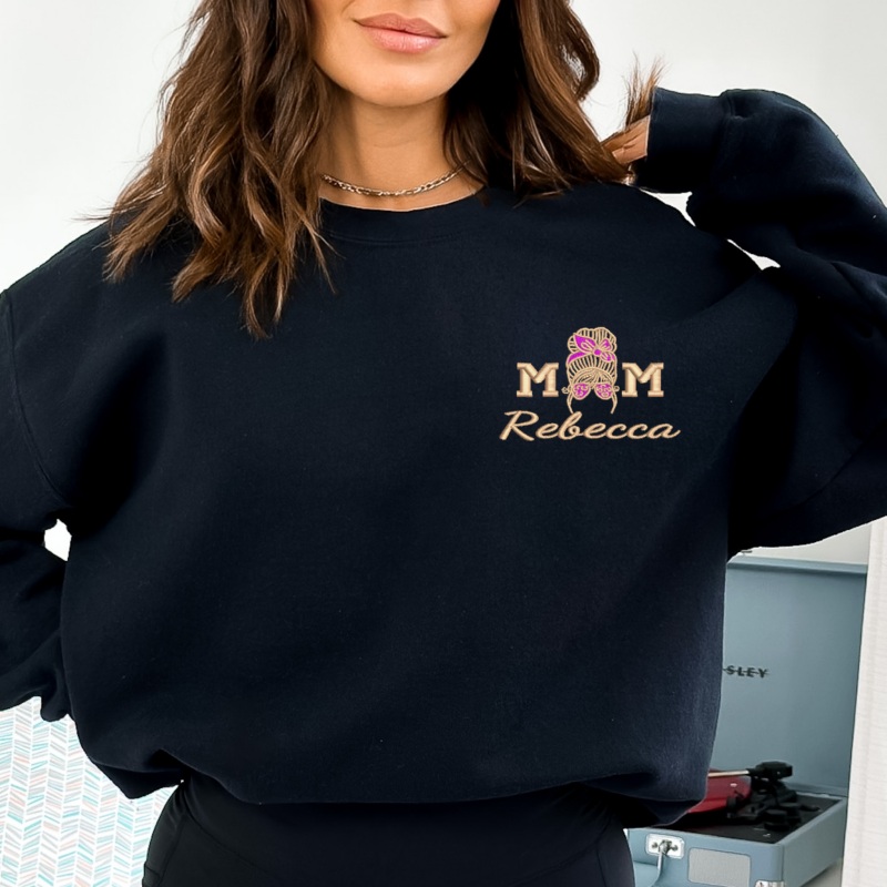 Custom Embroidered Mom Sweatshirt With Kids Names & Heart On Sleeve
