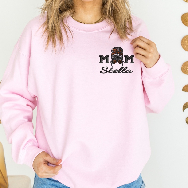 Custom Embroidered Mom Sweatshirt With Kids Names & Heart On Sleeve