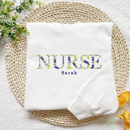 Custom Embroidered Nurse Sweatshirt with Floral Letter