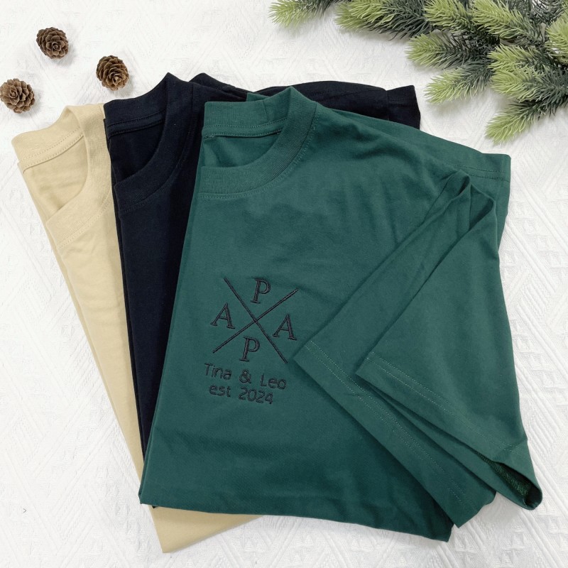 Custom Embroidered PAPA Est Year T-shirt with Name